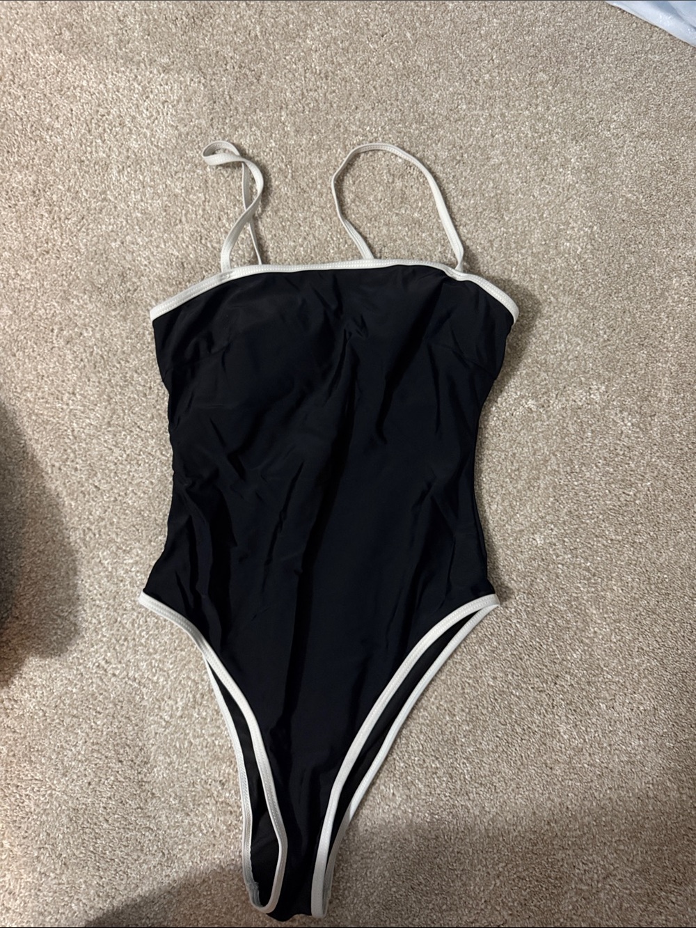 Black and White Trim Kids One-Piece Swimsuit